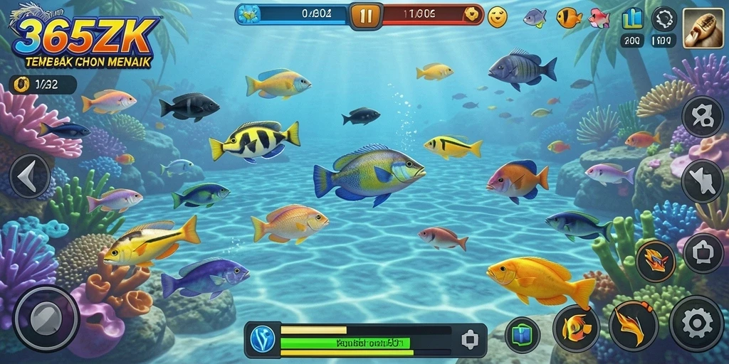 Gameplay seru dalam 365ZK saat menembak ikan.