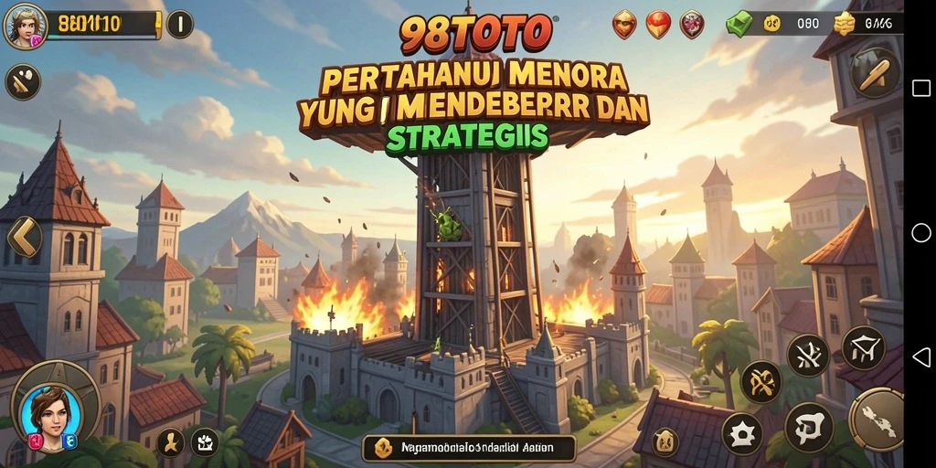 Tangkapan layar gameplay <strong>98TOTO</strong> menampilkan pertempuran menara yang intens.