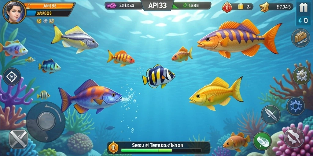 Screenshot gameplay API33 menampilkan aksi menembak ikan yang seru.