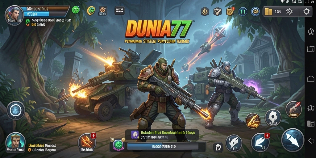 Screenshot gameplay DUNIA77 menampilkan pertempuran strategi yang mendebarkan.