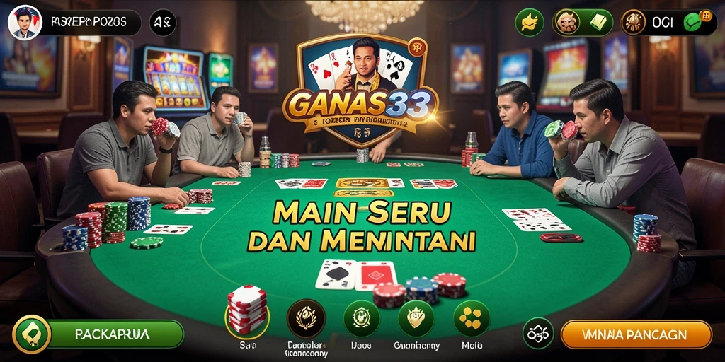 Screenshot utama GANAS33 menampilkan pemain berpandangan tajam saat bermain Poker.