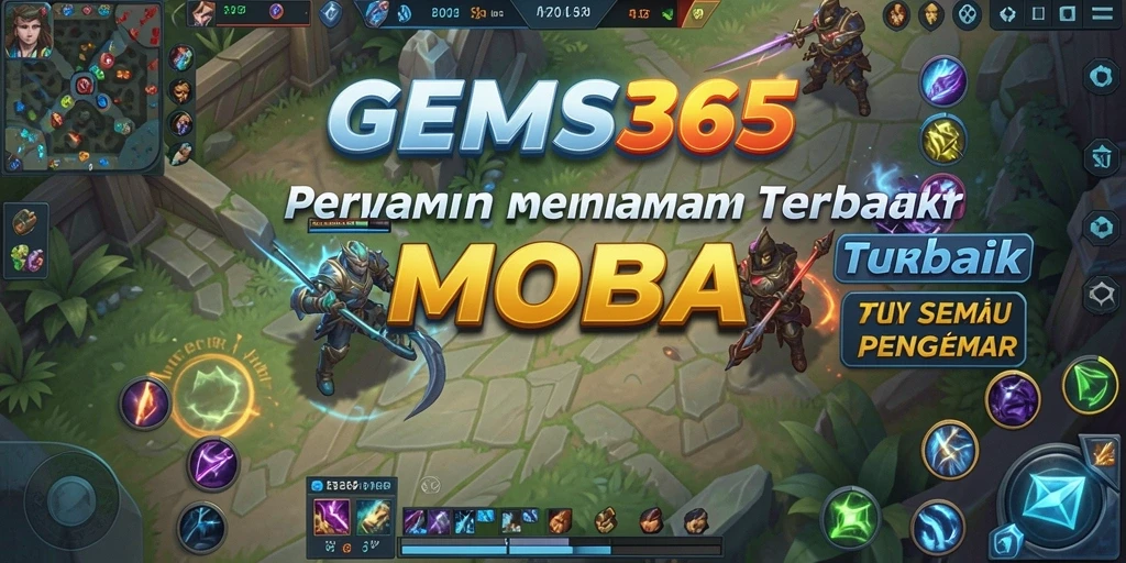Screenshot GEMS365 menampilkan aksi pertarungan seru dalam permainan MOBA.