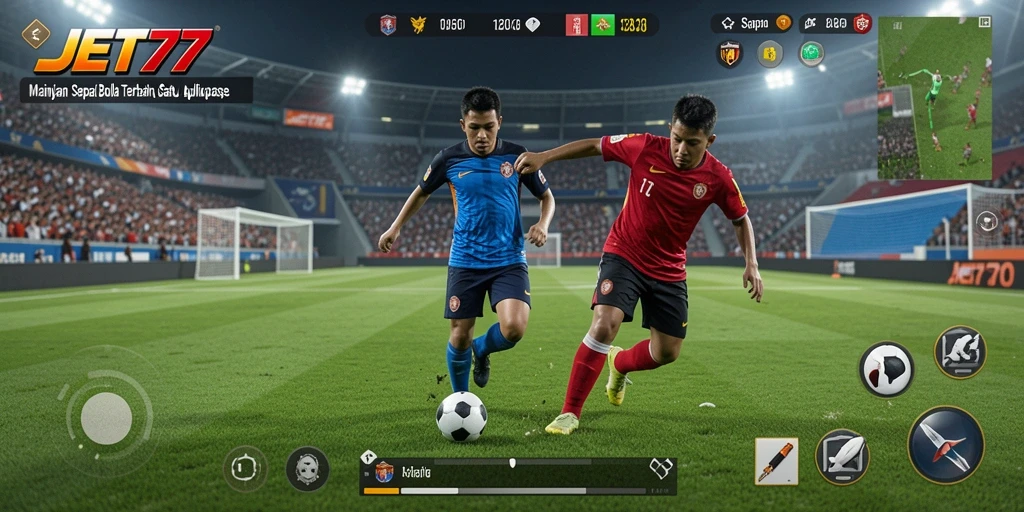 Screenshot utama JET77 menampilkan keseruan gameplay sepak bola.