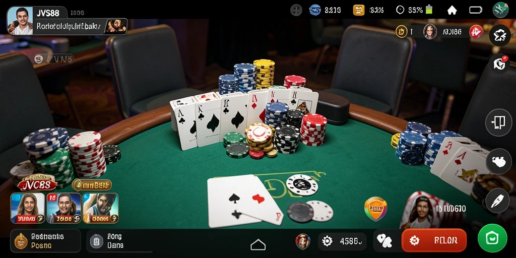 Screenshot gameplay utama JVS88 menunjukkan keseruan bermain poker.