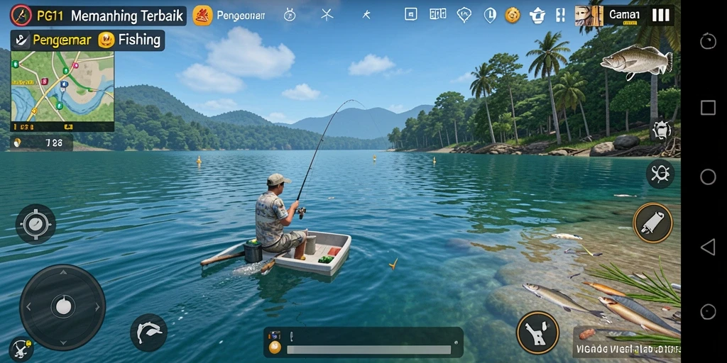 Screenshot PG11 menampilkan gameplay memancing yang seru dan realistis.