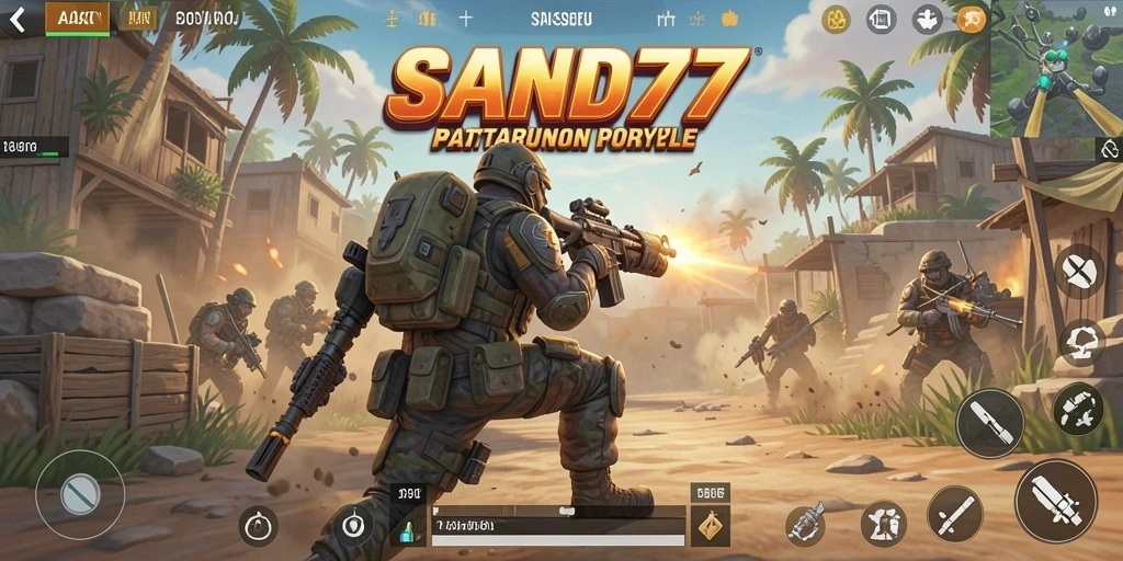Tangkapan layar SAND77 menampilkan aksi intens dalam gameplay Battle Royale.
