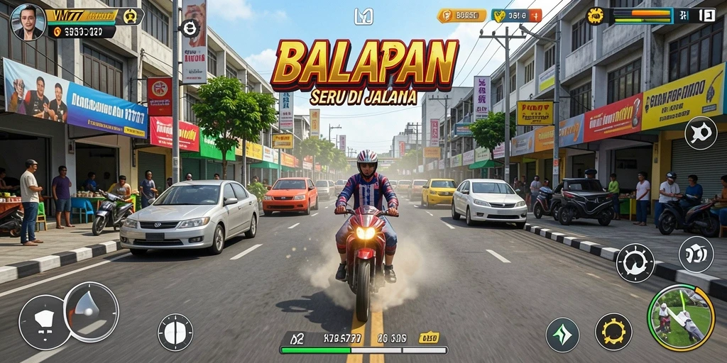 Tangkapan layar menunjukkan aksi balapan mendebarkan di VM777.