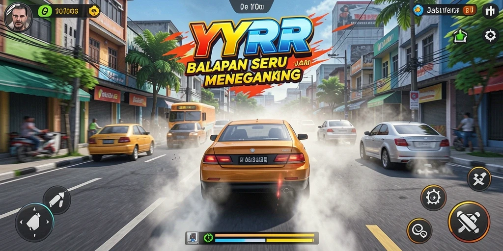 Screenshot gameplay YYRR menunjukkan aksi balapan yang mendebarkan.